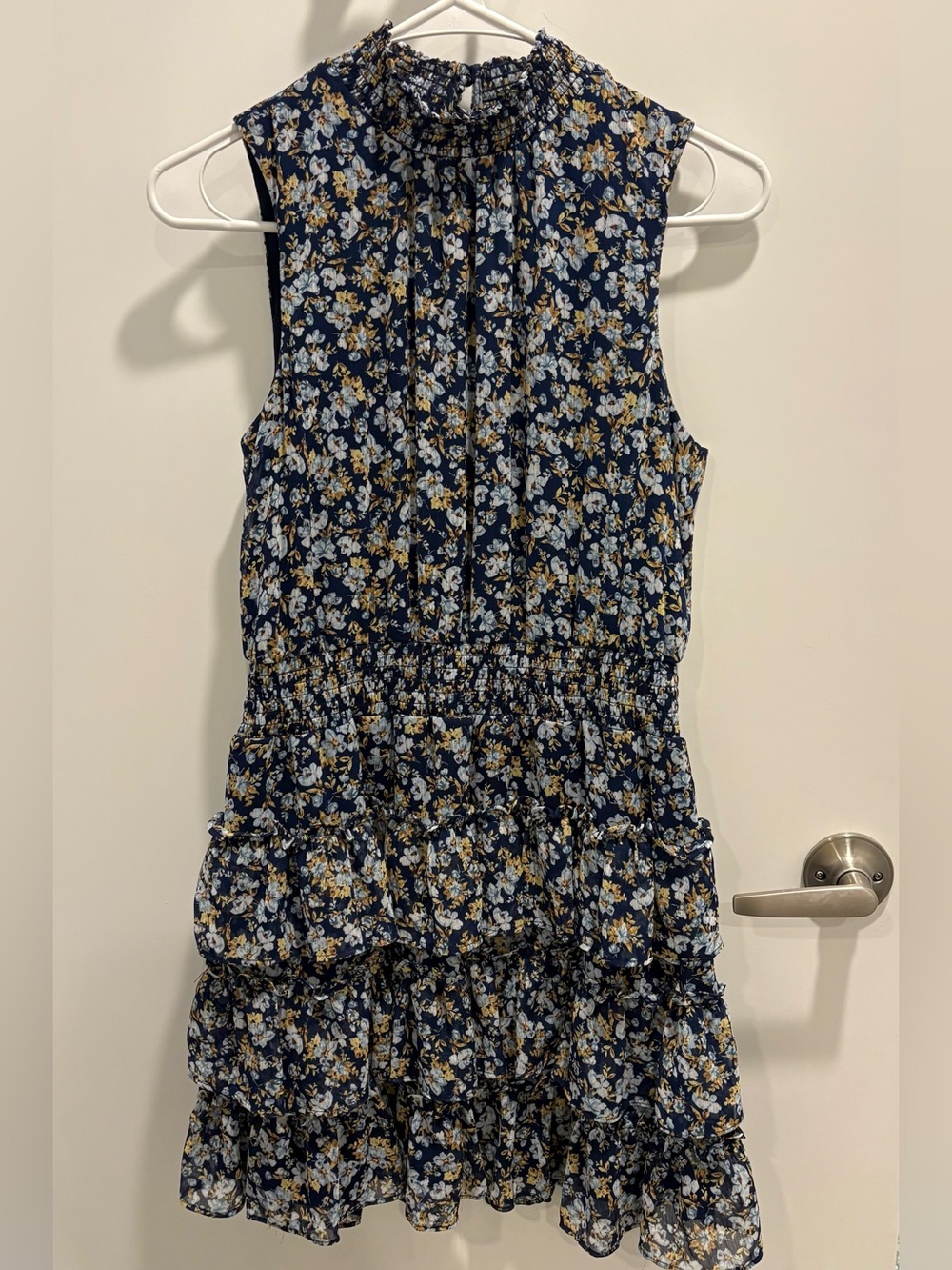 Women's Sleeveless Mock Neck Dress with Ruffle Tiered Skirt